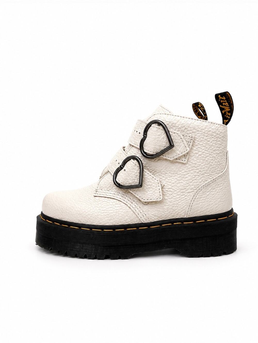 Dr. Martens Devon Heart Leather Platform Boots White Milled Nappa Size 7
